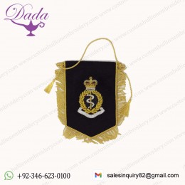 ROYAL ARMY MEDICAL CORPS ( RAMC ) PENNANT WITH BULLION WIRE EMBROIDERED BADGE