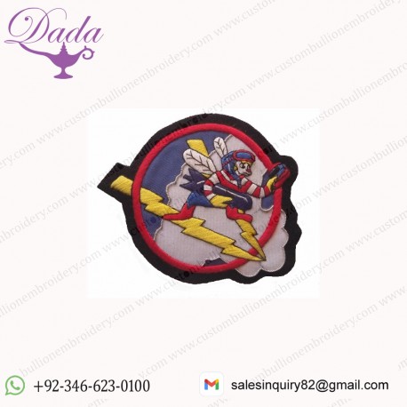 485TH FIGHTER SQUADRON Hand embroidered with silver wire bullion on a circle shaped