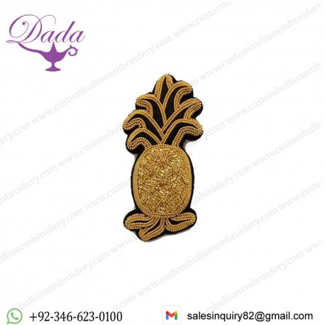 Gold Pineapple Hand Embroidered Brooch