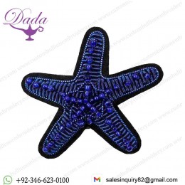 Hand-embroidered Seastar Brooch Pin Blue