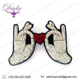 Hands Heart Hand Embroidered Brooch
