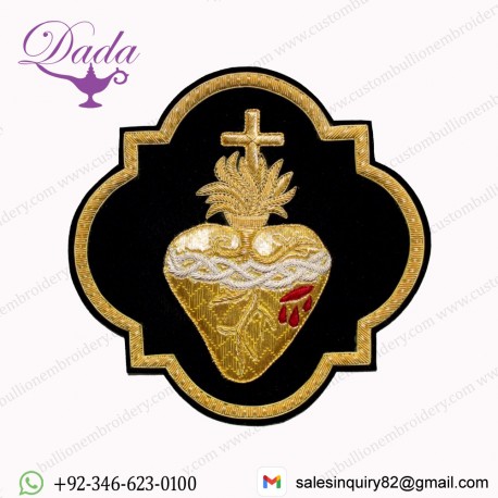 Emblem Sacred Heart Applique For Catholic Vestment On black velvet