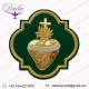 Emblem Sacred Heart Applique For Catholic Vestment On dark green velvet