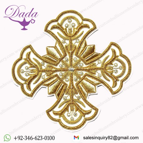 Embroidered Gold Cross Greek Liturgical Applique For Vestments