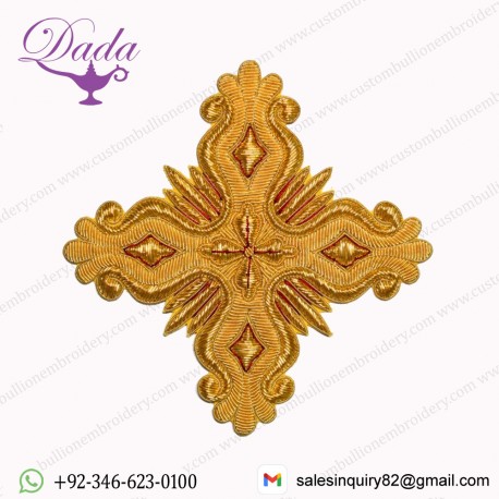 Greek Liturgical Embroidered Gold Cross Applique For Vestments