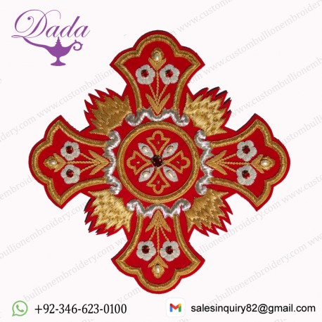 Greek Liturgical Embroidered Gold-Silver Cross Applique For Vestments