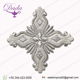 Greek Liturgical Embroidered Silver Cross Applique For Vestments