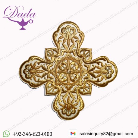 Greek Liturgical Hand Embroidered Gold Cross Applique for Church