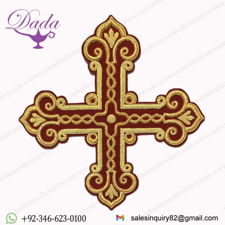 Greek Liturgical Hand Embroidered Gold Cross Applique For Vestments