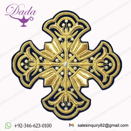 Hand  Embroidered Gold Greek Liturgical Cross Applique For Vestments