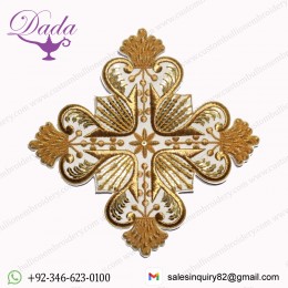 Hand Embroidered Greek Liturgical Gold Cross Applique For Vestments