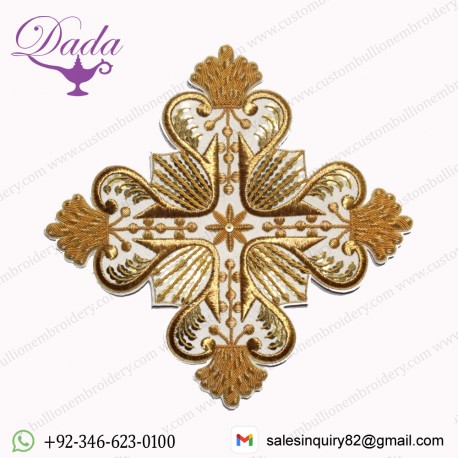 Hand Embroidered Greek Liturgical Gold Cross Applique For Vestments