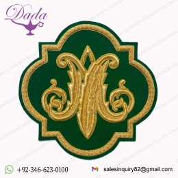Handmade Catholic Church Emblem For Vestment Applique Sewn On Dk Green Velvet