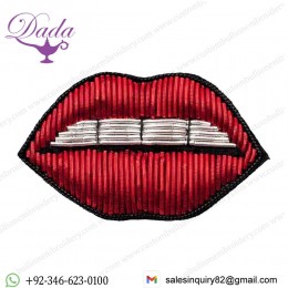 Red Lips Hand Embroidered Brooch Pin