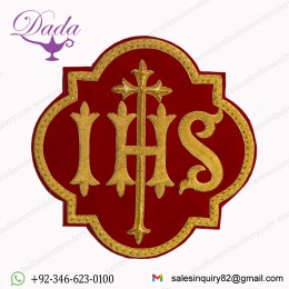 Liturgical Church Emblem IHS Hand embroidered Sew On Red Velvet