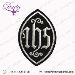 Liturgical Church Emblem IHS Hand-embroidered Sew On Black Velvet