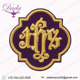 Liturgical Church Emblem IHS Hand-embroidered Sew On Purple Velvet