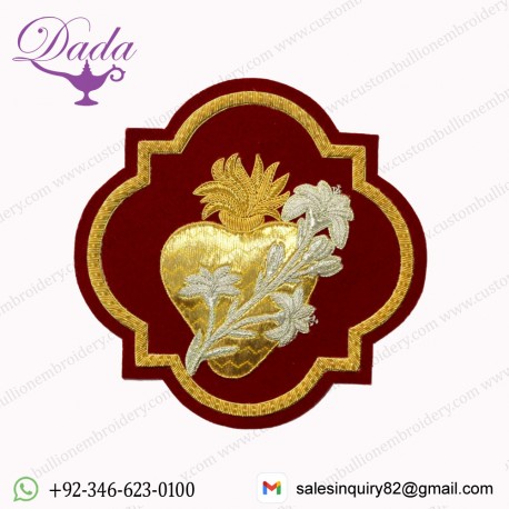 Most Chaste Heart Of St. Joseph Applique For Catholic Vestment On Dk red velvet