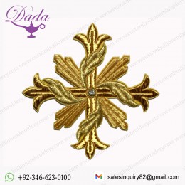 New Greek Liturgical Embroidered Gold Cross Applique For Vestments