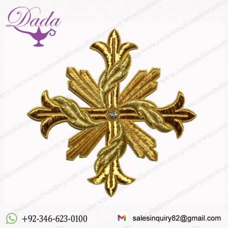 New Greek Liturgical Embroidered Gold Cross Applique For Vestments