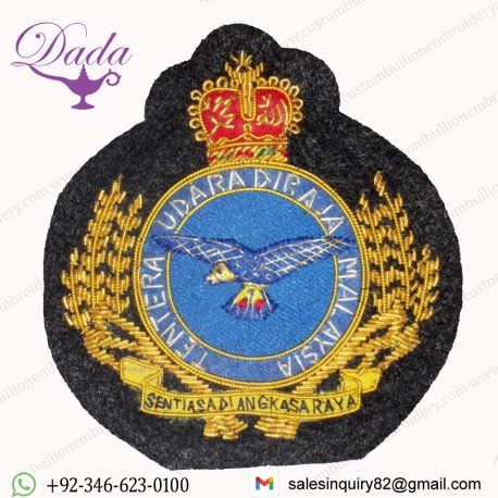 Malaysian Royal Air Force Rank Cap Badge, UK Royal Air Force Badge, Hand Embroidered
