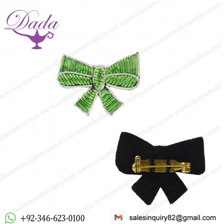 Embroidery Material Handmade Embroidered Brooch Pin Jewelry for Women in Emerald Green Color Bow Design