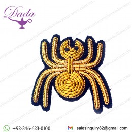 Gold Metallic Thread Embroidery Spider Brooch