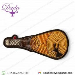 Gold Metallic Thread Embroidery Torch Brooch