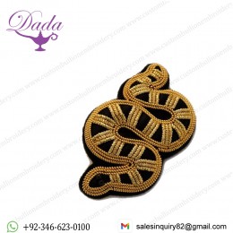 Gold Metallic Thread Embroidery Zig Zag Snake Brooch
