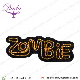 Gold Metallic Thread Embroidery Zombie Brooch