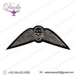 Hand Embroidered Old School Biker with Wings Patch 3D