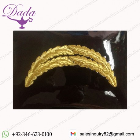 Cap Peak 2 Row Gold Metallic Thread Embroidered Oak Leaf
