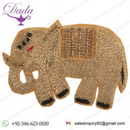 Champagne-Beige Embroidered Elephant Patch