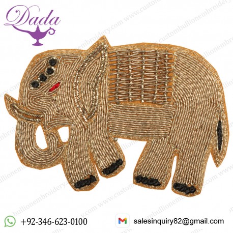 Champagne-Beige Embroidered Elephant Patch