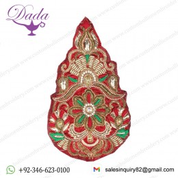 Deep-Wine Tear Drop Floral Embroidered Patch with Crystals and Beads