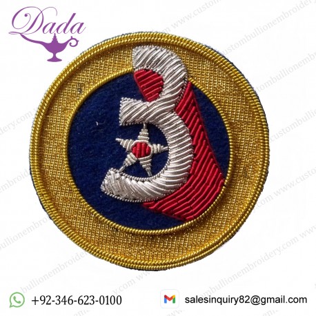 Us Third Army Air Force Hand Embroidered With Gold And Silver Wire Bullion On A Blue Circle Shaped