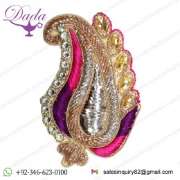 Golden Embroidered Paisley Patch with Crystals and Beads