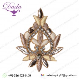 Metallic and Cream Zardozi Patch with Thead-work