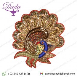 Multi-Color Embroidered Peacock Patch with Zardozi Work