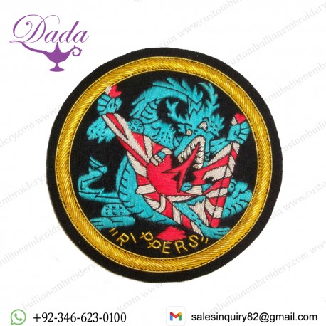 VF-2 “RIPPERS” SQUADRON Hand embroidered with gold and silver wire bullion on a black wool felt background