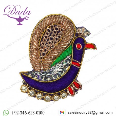 Zardozi Peacock Patch with Embellished Crystals and Sequins