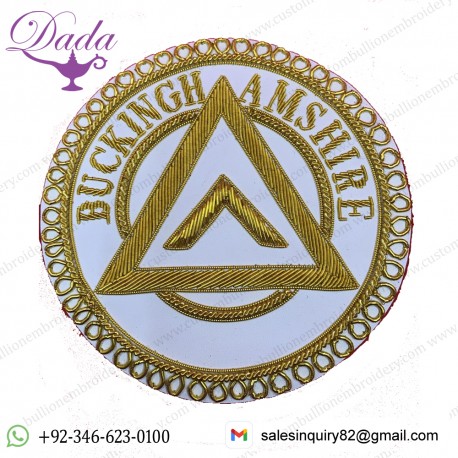 Masonic Apron Badge Buckinghamshire Hand Embroidered With Bullion & Wire Badge