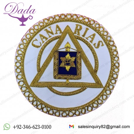 Masonic Apron Badge Canarias Hand Embroidered Bullion & Wire Masonic Badges