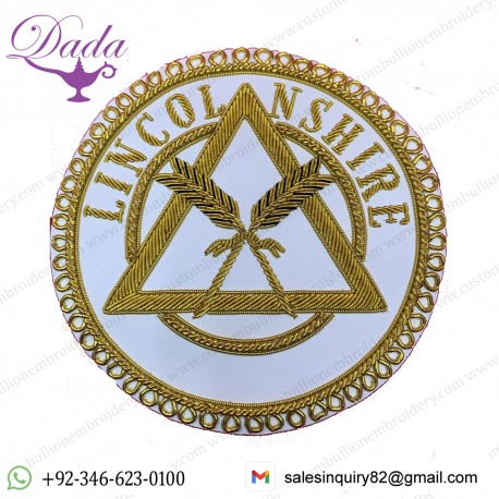 Masonic Apron Badge Lincolnshire Hand Embroidered Bullion & Wire Masonic Badges