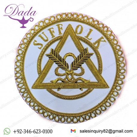 Masonic Apron Badge Suffolk Hand Embroidered Bullion And Wire Apron Badges