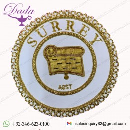 Masonic Apron Badge Surrey Asst Hand Embroidered Bullion & Wire Masonic Badges
