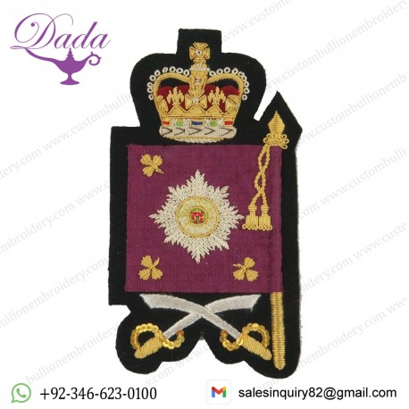Drill Sergeants Arm Badge - Irish Guards Full Size Flag Queens Crown. Bullion wire-embroidered 