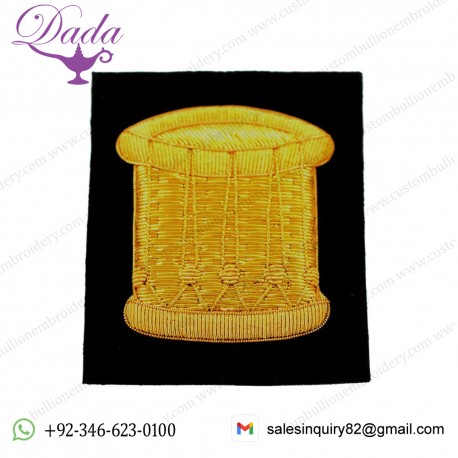 Insignia Badge - Hand embroidery blazer badge Drum (Large) Gold on Black