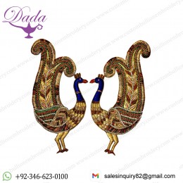 1 Pair Peacock Indian Handmade Patches Decorative Dresses Golden Christmas Decor Appliques Sewing 