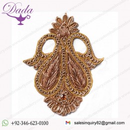 2 Hand-Beaded Double Paisley Appliques Amber Faux Gem Gold Bullion Renaissance